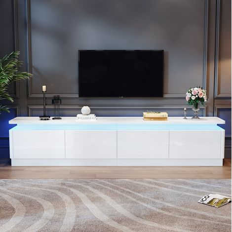 Mobile TV 180x34x40 cm in pannelli di legno bianco, con illuminazione LED FloraGrace (1/5)
