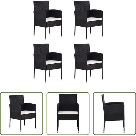 vidaXL Chaises de jardin coussins blanc crème 4pcs noir résine tressée (1/5)