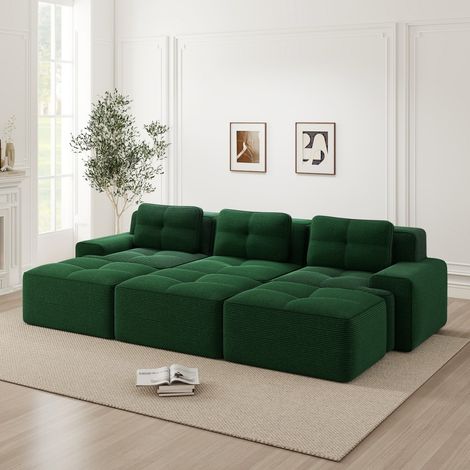 Divano modulare a U 293x177x69 cm - Divano ad angolo a 3 posti con 3 pouf in velluto a coste con seduta profonda - Verde (1/5)
