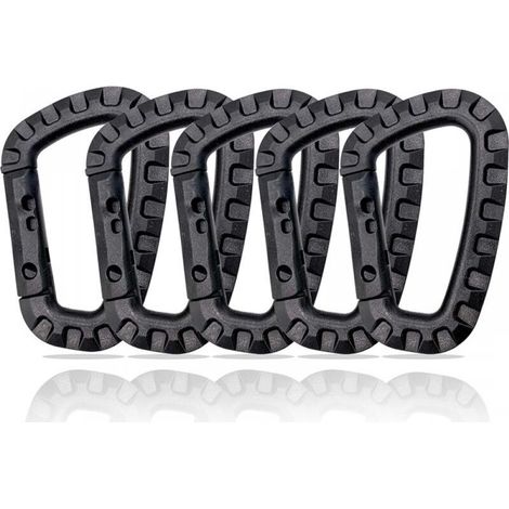 Lot de 10 mousquetons en plastique, mousquetons tactiques, mousquetons militaires, mousquetons en plastique, robustes et polyvalents en forme de D (1/4)