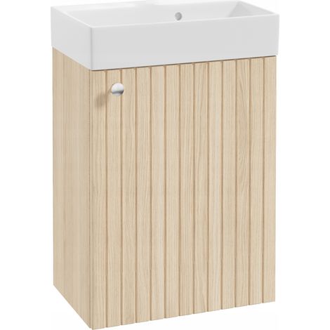 Badezimmerschrank mit Waschbecken, Vicenza-Eiche, und Chromgriff, 50 x 70 cm, Kiara