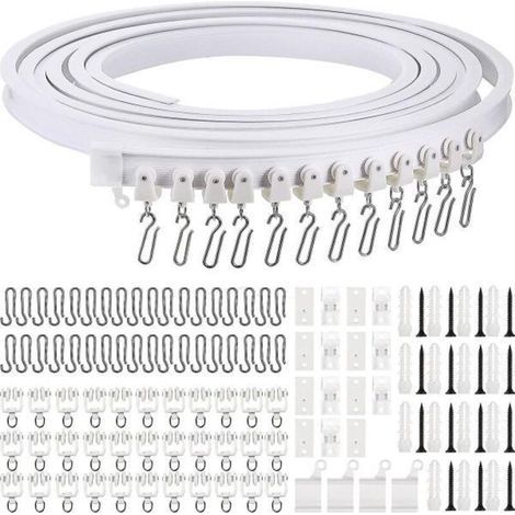 Rail de rideau courbé pliable pour plafond, montage flexible pour rideaux, pour fenêtres souples, avec crochets métalliques (blanc, 5 m) (1/4)