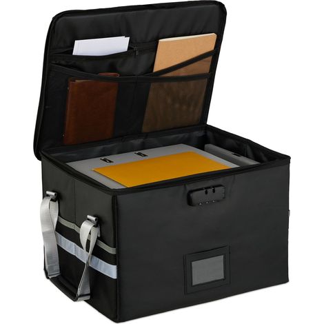 Relaxdays document case, fireproof, waterproof, A4 size, document bag with combination lock, carrying straps, black