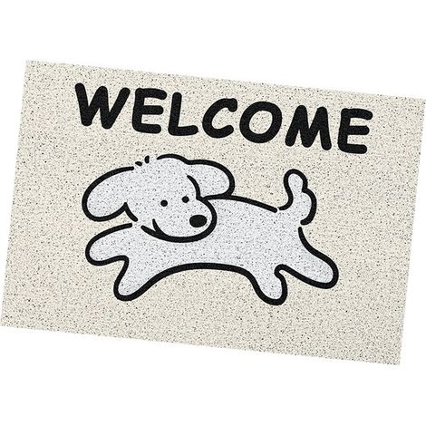 Tapis de porte motif chien mignon, antidérapant et anti-boue, beige, 40 x 60 cm