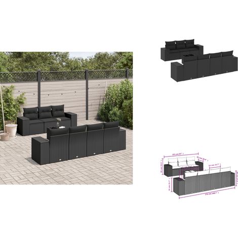 Salon de jardin 8 pcs avec coussins noir résine tressée - Ensemble Salon De Jardin - Meuble De Jardin - Résine Tressée - Rotin Synthétique - Mobilier Extérieur (1/3)