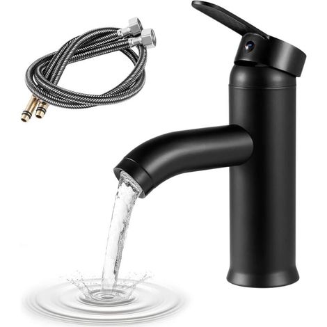 Mezcladora Monomando para Lavabo, Grifos de Cocina Grifo, Grifo de Lavabo, Grifo de Agua Fría y Caliente, Grifo de Baño de un Solo Orificio, Grifo de Baño, Llaves Lavabo Baño con Incluye Mangueras (1/4)