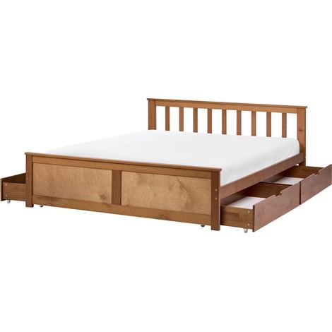 Bett mit 4 Schubladen Kiefernholz OLENDON 120 x 200 cm Braun