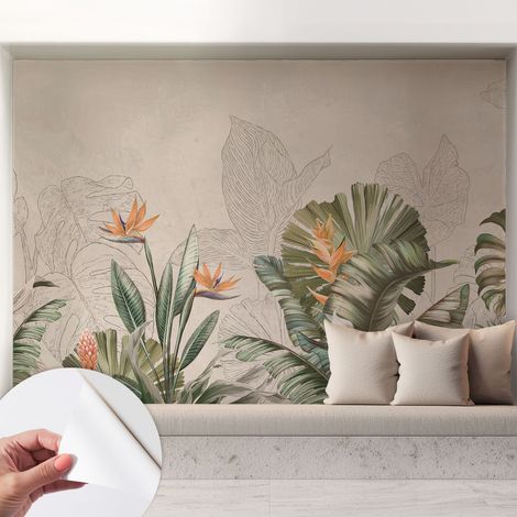 Selbstklebend Tapete - Wandgestaltung - Tapete Wohnzimmer - Flur Eingangsbereich Tropische Blumen 208x146 cm