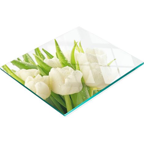 Tabla de cortar decorativa de cristal para cocina con tulipanes blancos, 60x52 cm (1/5)