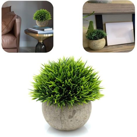 Fausse plante en pot 13,5 x 9,5 cm - herbe décorative artificielle pour bureau et fenêtre (1/4)