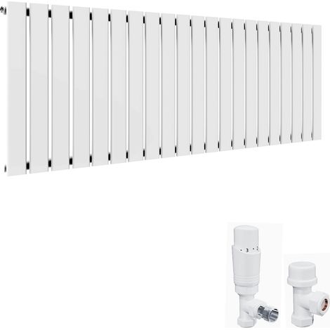 ELEGANT 600 x 1596 mm Horizontal Column Designer Radiator White Single Flat Panel Radiators + White Thermostatic Radiator Valves (1/5)