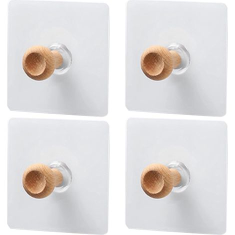Lot de 4 Crochets Muraux Adhésifs en Bois sans Perçage Crochets Décoratifs (1/5)
