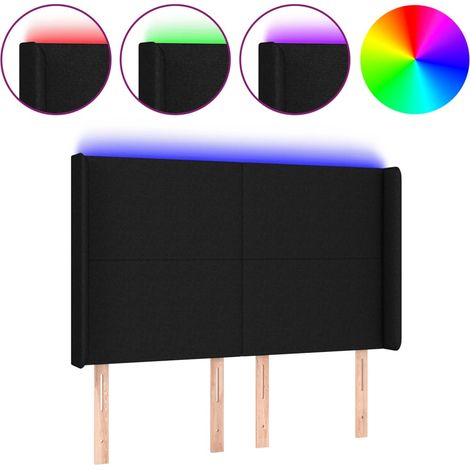 Testiera Testata del letto a LED Nera 147x16x118/128 cm in Tessuto (1/4)