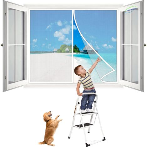 Moustiquaire magnétique pour Fenetre, 90x75 cm coulissante en verre, patio et Fenetres françaises, mains libres, équipé d'aimants, idéal pour la cuisine ou les Fenetres arrières- Blanc H (1/5)