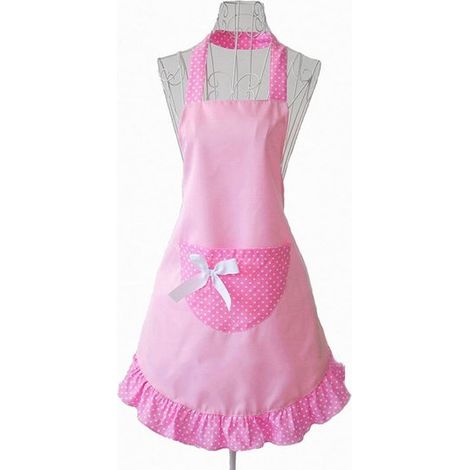 Tablier de cuisine rose en coton, sans manches, à col montant et à motif à pois tendance (1/3)