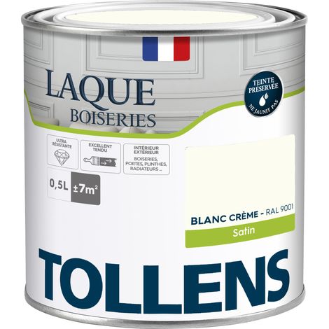 Peinture Laque - Ultra Résistante aux lessivages - TOLLENS - Multisupport boiseries, murs, meubles - Satin - Blanc Crème - 0,5L = 7m2 (1/5)