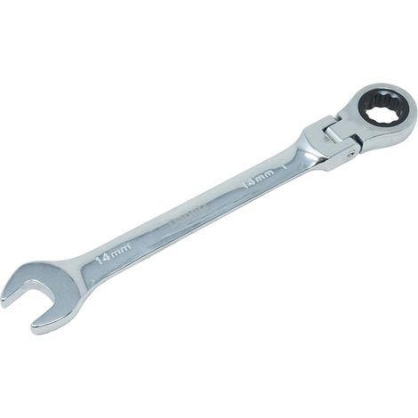 Dapetz ® 14mm Flexible Head Ratchet Metric Spanner Open End & Ring, Raised Panel Spanner, Mirror Polished, Raised Panel Spanner, Chrome Vanadium Steel Combination Spanner (1/5)
