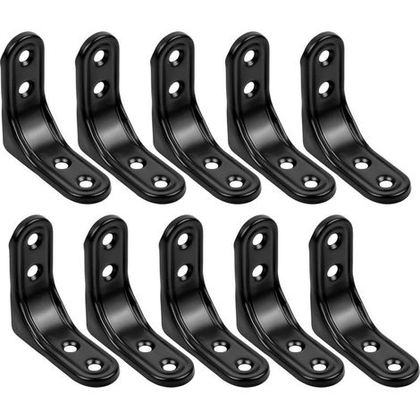 10 Pièces Équerres de Fixation, 50 mm x 50 mm Support D'angle Droit en Acier Inox en Forme de L, Equerre Etagere Murale, Équerre Étagère 90 Degrés Angle Droit pour Fenêtres D'étagère de Bois, Noir (1/5)