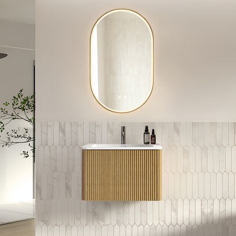 Mobile bagno con lavabo 60 cm e specchio LED ovale 50x80 cm HAVRYA (1/5)