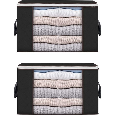 2 organisateur de sac de rangement de vêtements de grande capacité avec poignée renforcée pour couettes, organisateur de couverture pliable, 90L Noir (1/5)
