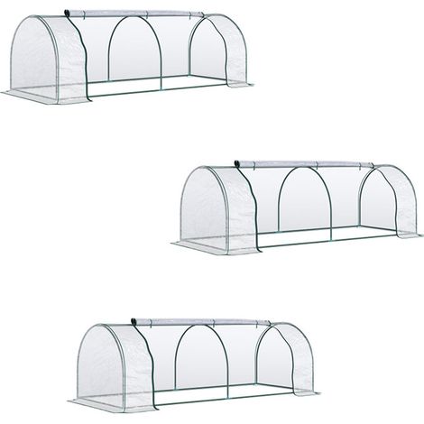 3er-Set gewächshaus  Treibhaus mit Tür, Frühbeet, Pflanzenaufzucht, Stahl PVC, 250x100x80cm