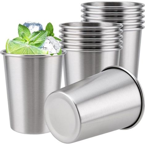 Gobelets en Acier Inoxydable 260 ml, 12 Pièces Tasses Gobelet Bière en Acier Inoxydable Empilables et Portables Verre à Shoot Shooter Verre Gobelet à Shoot Verre à Schnaps Whisky Rhum (1/4)