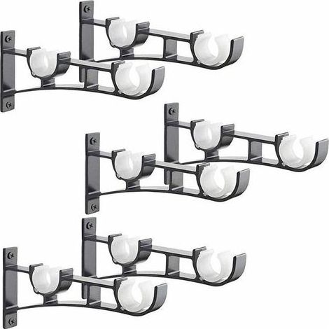 6pièces tringle à rideau en métal robuste, support de tringle à rideau, double support de tringle à rideau, support de tringle à rideau en aluminium, support de tringle à rideau noir - RWAccessoires r (1/5)