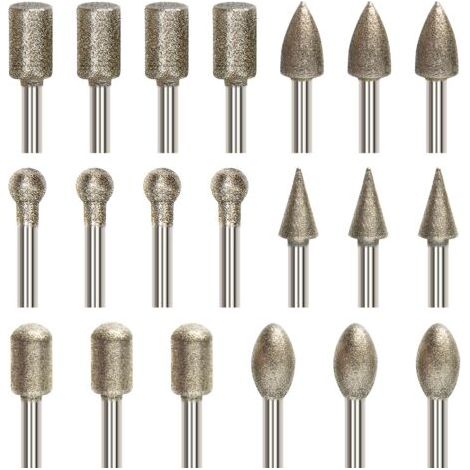 Ensemble de 20 limes rotatives diamantées, ensemble de limes à graver, diamètre de tige de 3 mm (1/8 pouce), limes revêtues de diamant, adaptées aux outils rotatifs, au meulage, au polissage, à la gra (1/4)