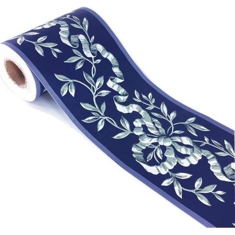 Frise Murale Adhesive,Bordure murale adhésive Décoration avec motif floral Papier peint Imperméable 10 cm x 10 m - Bleu marine (1/4)