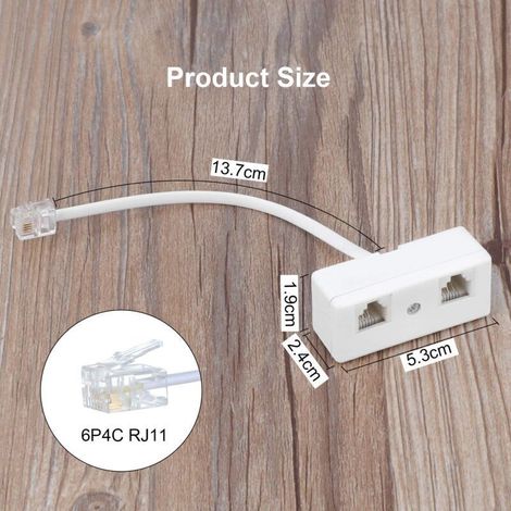 Répartiteurs téléphoniques bidirectionnels, câble RJ11 6P4C adaptateur mural téléphonique et séparateur, convertisseur mâle vers 2 femelles pour ligne fixe (blanc, lot de 2) (1/3)