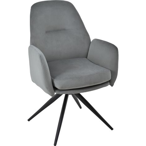 Bon Furni Sedia de pranzo girevole a 360° con braccioli in velluto bianco crema, set da 1