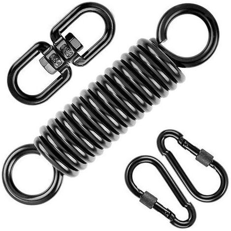 Torsion spring for hanging chairs, with 2 carabiners and 360° rotating hook, load capacity 250 kg for hanging chairs, hammocks, yoga, etc. (1/4)