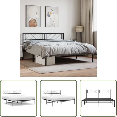 The Living Store Bettgestell mit Kopfteil Metall Schwarz 160x200 cm - Bettgestell - Metallbett - Doppelbett - Schwarzes Bett - Boxspringbetten (1/5)