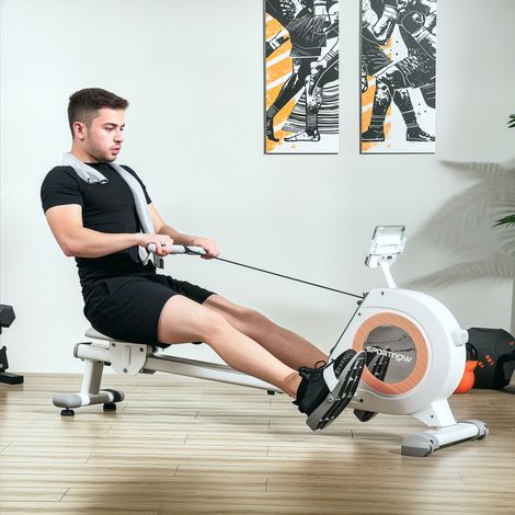 Rameur avec 16 niveaux de résistance réglables, écran LCD et support pour téléphone portable, pour l'entraînement à domicile, capacité de charge de 150 kg