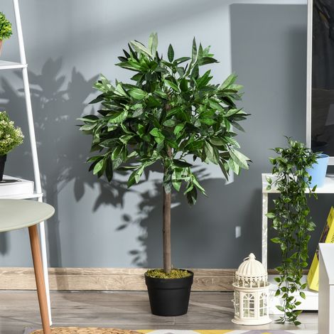 Outsunny 2 Alberi di alloro artificiali, alti 90 cm, piante decorative con vaso per casa, soggiorno, uso interno, verdi (1/5)