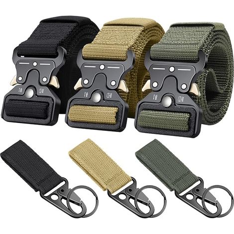 Ceintures tactiques de style militaire 3-Pack pour hommes, boucle en métal à libération rapide avec porte-clé Molle (1/5)