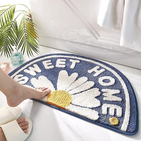 75 X 45 Cm (bleu) Tapis De Bain Antidrapant Tapis De Douche Lavable Tapis De Salle De Bain Paillasson Motif Marguerite (1/5)