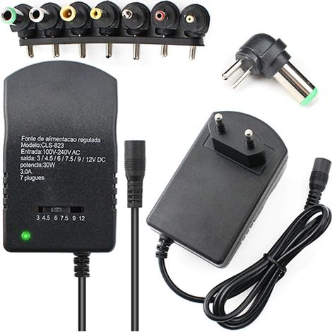Adaptateur secteur universel, 7 broches, 3 V, 4,5 V, 5 V, 6 V, 7,5 V, 9 V, 12 V, noir, 30 W, tension d'entrée 100-240 V (1/5)