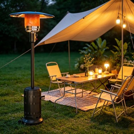 Chauffage d'extérieur pour terrasse, parasol chauffant portable au gaz de 11 kW avec réglage de la puissance de chauffage, chauffage de terrasse au gaz pour le jardin, la terrasse et les espaces extér (1/5)