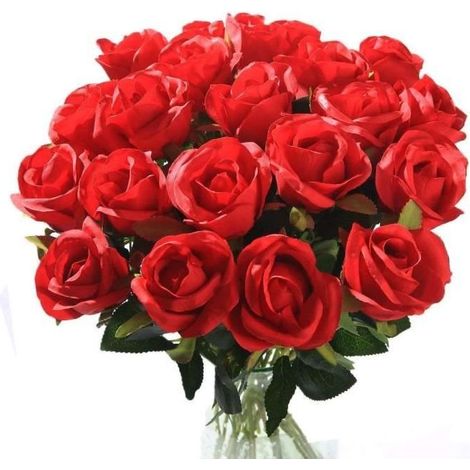 10 roses artificielles en soie pour mariage, bouquet de mariée, jardin, anniversaire, fête, décoration de mariage, rouge (1/4)