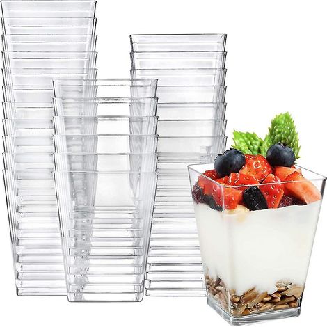 50 mini coupes à dessert carrées, transparentes et réutilisables, idéales pour desserts, puddings, mousses et fêtes. (1/5)