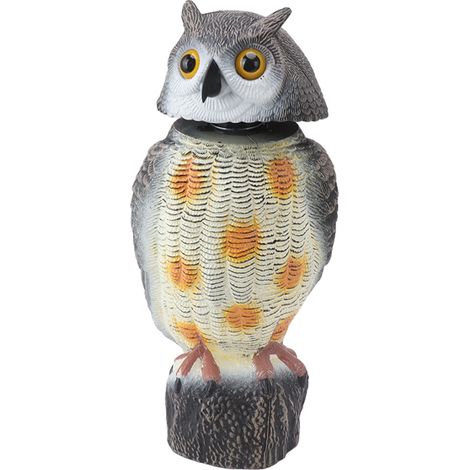 Faux hibou Statue en plastique hibou oiseau dissuasif épouvantail hibou leurre avec tête tremblante oiseau repousser pour jardin extérieur.