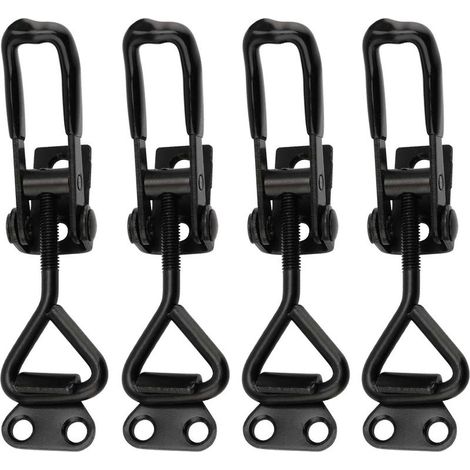 Lot de 4 Loquet à Bascule en Fer Noir, Fermeture à Levier en Métal,Pince à Bascule Réglable pour Boîtes,Coffres,Armoires et Portes,Loquet à bascule en Métal (1/5)