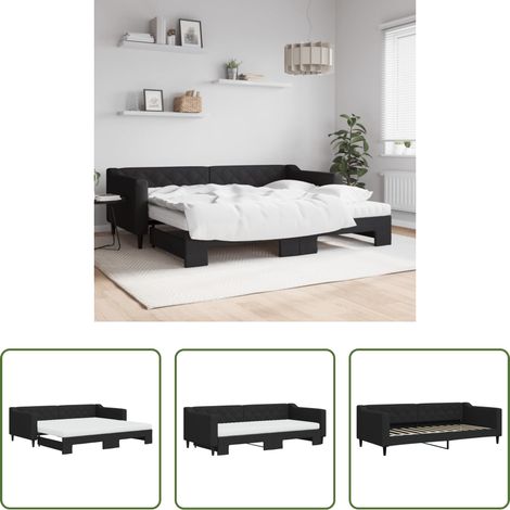 Lit gigogne - Lit de jour avec gigogne et matelas noir 90x200 cm tissu (1/5)