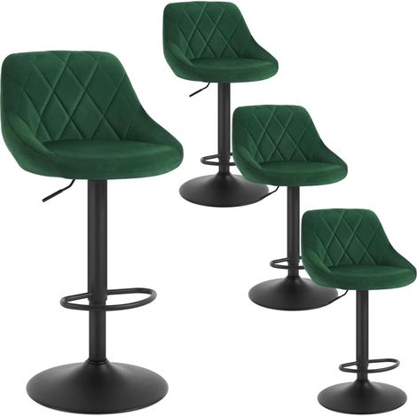 WOLTU Set Of 4 Velvet Bar Stools Breakfast Bar Chair Kitchen Stool Swivel Barstool, Dark Green