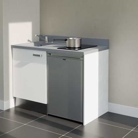 Kochnischen K08L - 120 cm - weiß - Cromo - Spüle links + Haushaltsgeräte Edelstahl (1/5)