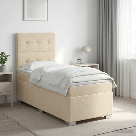 Cama box spring con colchón Crema 100 x 200 cm Tela (1/5)