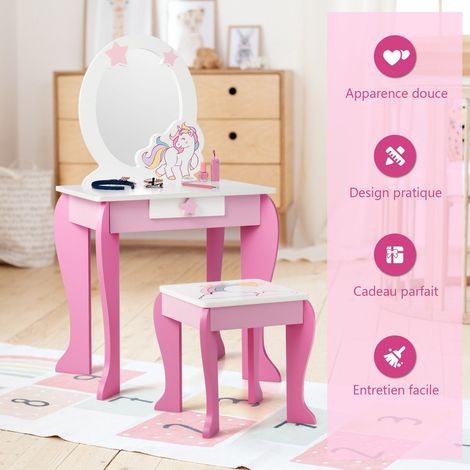 Kids Vanity Table Set With Mirror, Stool and Drawer (1/5)