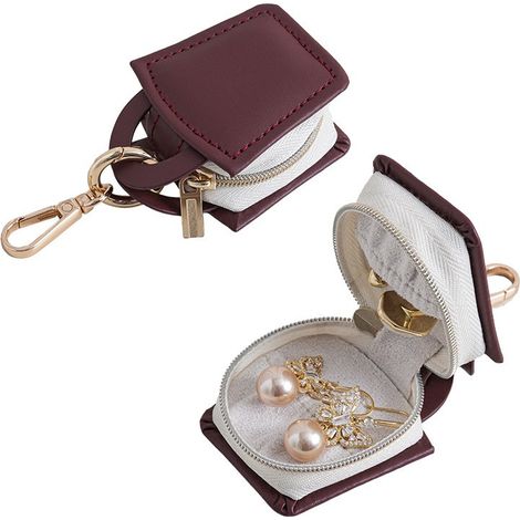 Boîte à bijoux de voyage compacte, rouge, en cuir PU, organisateur portable pour bagues et boucles d'oreilles (1/3)