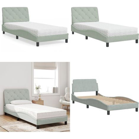 Bett mit Matratze Hellgrau 90x200 cm Samt - Samtsofa - Boxspringbetten - Doppelbett - Einzelbett - Schlafzimmermöbel - Home & Living (1/5)
